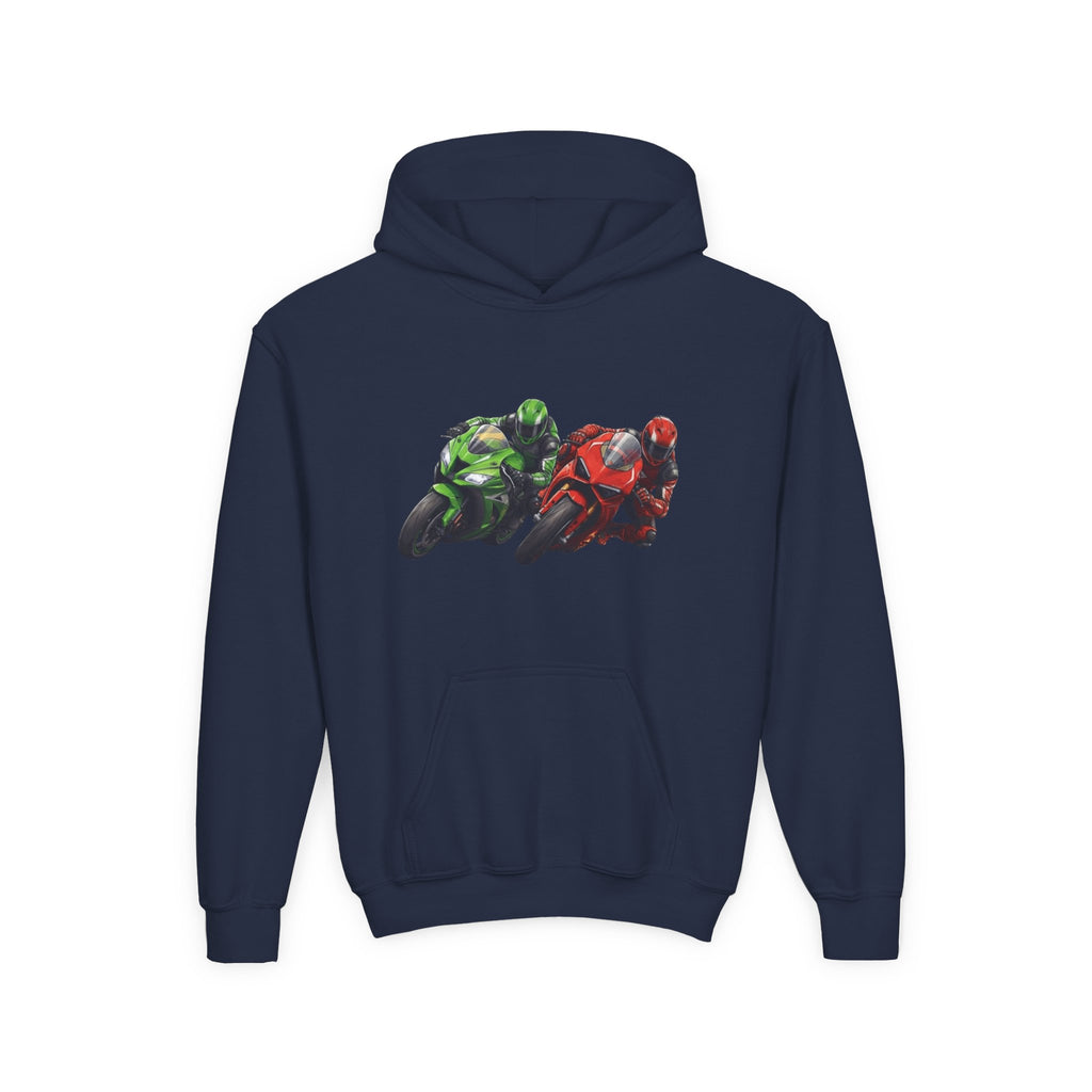 Apex Duel Hoodie, Twin Sportbike Kids Sweatshirt, Youth Track Racing Graphic Pullover