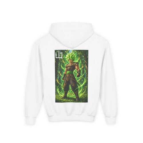 Deep Forest Warrior Hoodie, Mountain Kanji Anime Kids Pullover, Front Minimal Chest Text Back Print Elemental Graphic Youth Sweatshirt