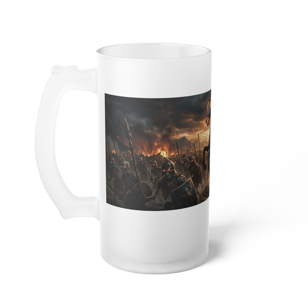 Frosted Glass Tankard, Spectral Cavalry Beer Mug, 16oz Dark Fantasy Tabletop RPG Gaming Tavern Drinkware