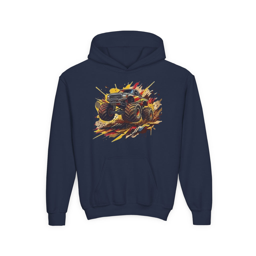 Monster Truck Illustration Youth Hoodie | Racing Mud Splash Graphic