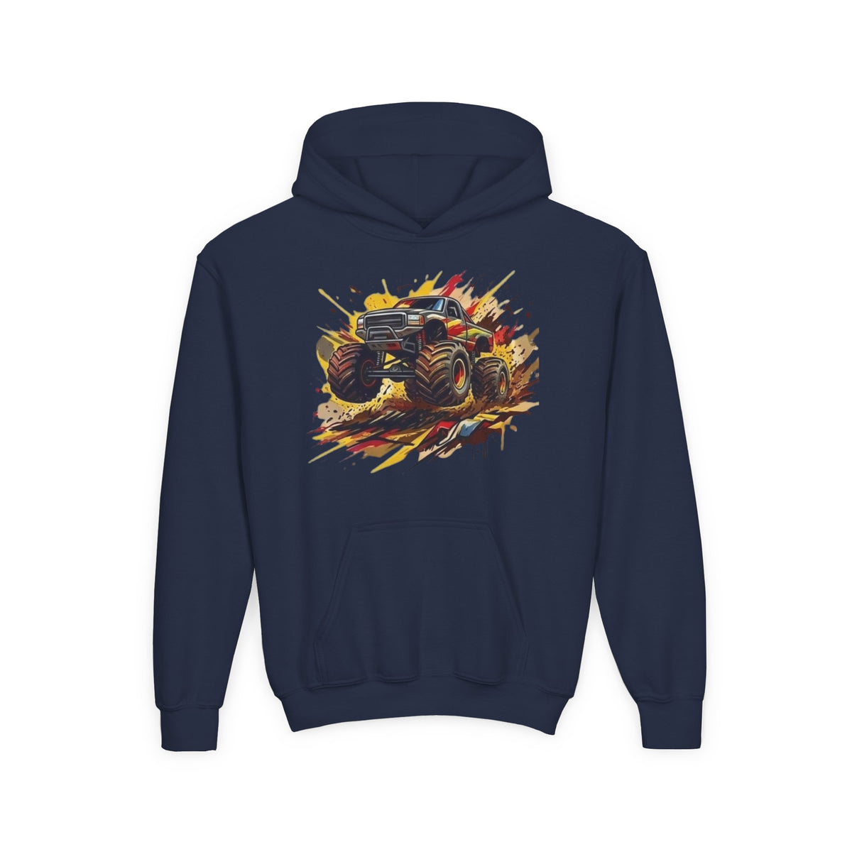 Monster Truck Illustration Youth Hoodie | Racing Mud Splash Graphic