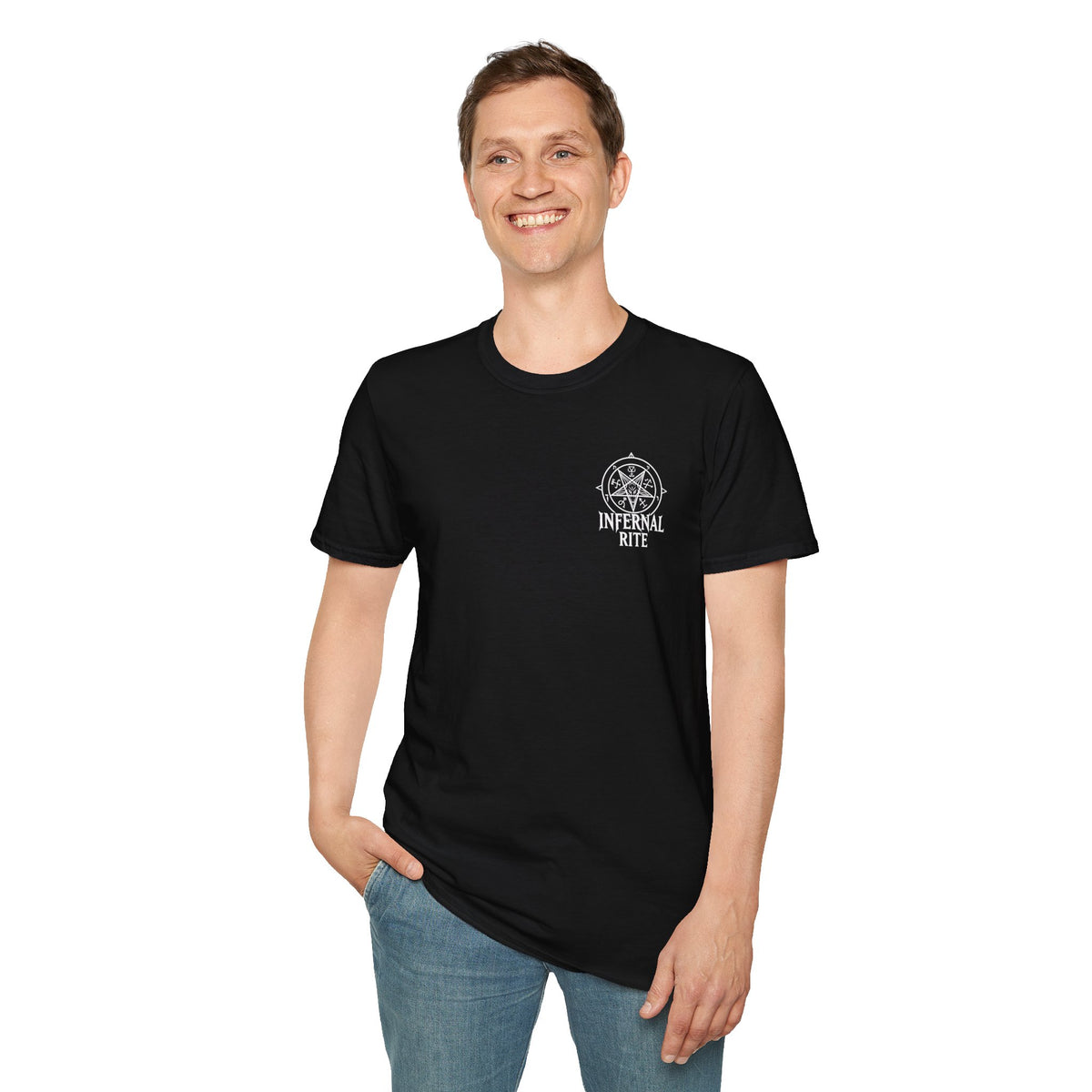 White Sigil Emblem T-Shirt, Infernal Rite Heavy Metal Concert Back Print Tee, Double Sided Gothic Demon Rock Merch