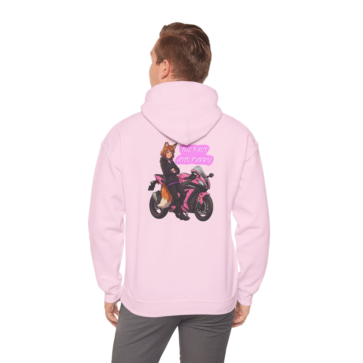 Girl Biker on Pink Sportbike Hoodie | Retro Anime Motorcycle Design