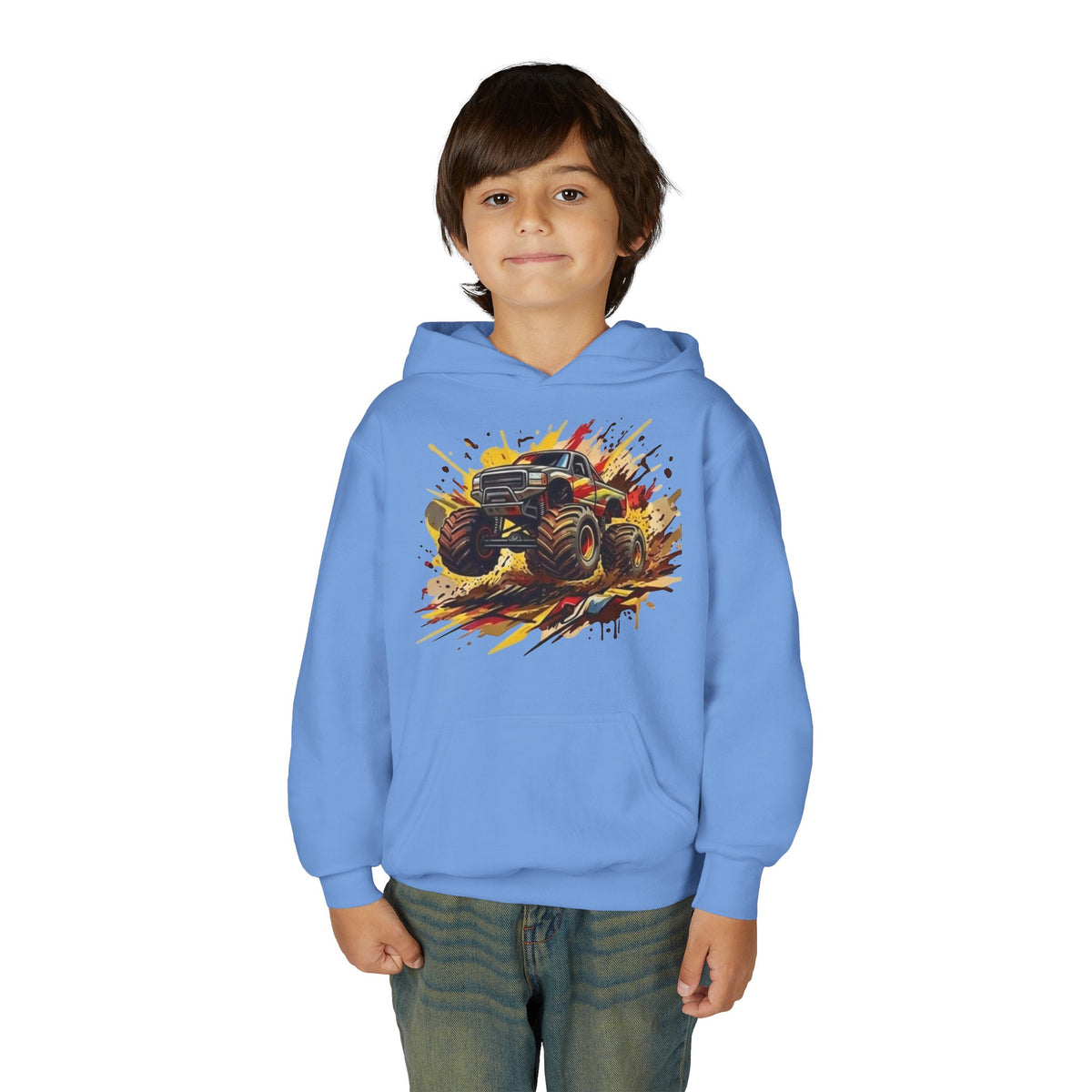 Monster Truck Illustration Youth Hoodie | Racing Mud Splash Graphic
