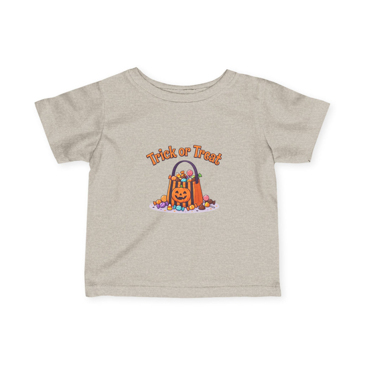 Miniature Candy Stash Infant Tee, Retro Trick-or-Treat Baby Clothes, Pumpkin Bucket Graphic Autumn Harvest Newborn Holiday Outfit