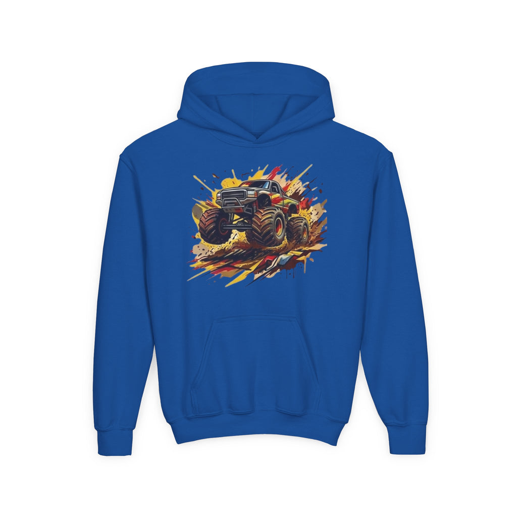 Monster Truck Illustration Youth Hoodie | Racing Mud Splash Graphic
