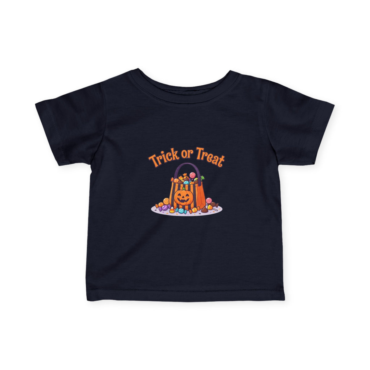 Miniature Candy Stash Infant Tee, Retro Trick-or-Treat Baby Clothes, Pumpkin Bucket Graphic Autumn Harvest Newborn Holiday Outfit