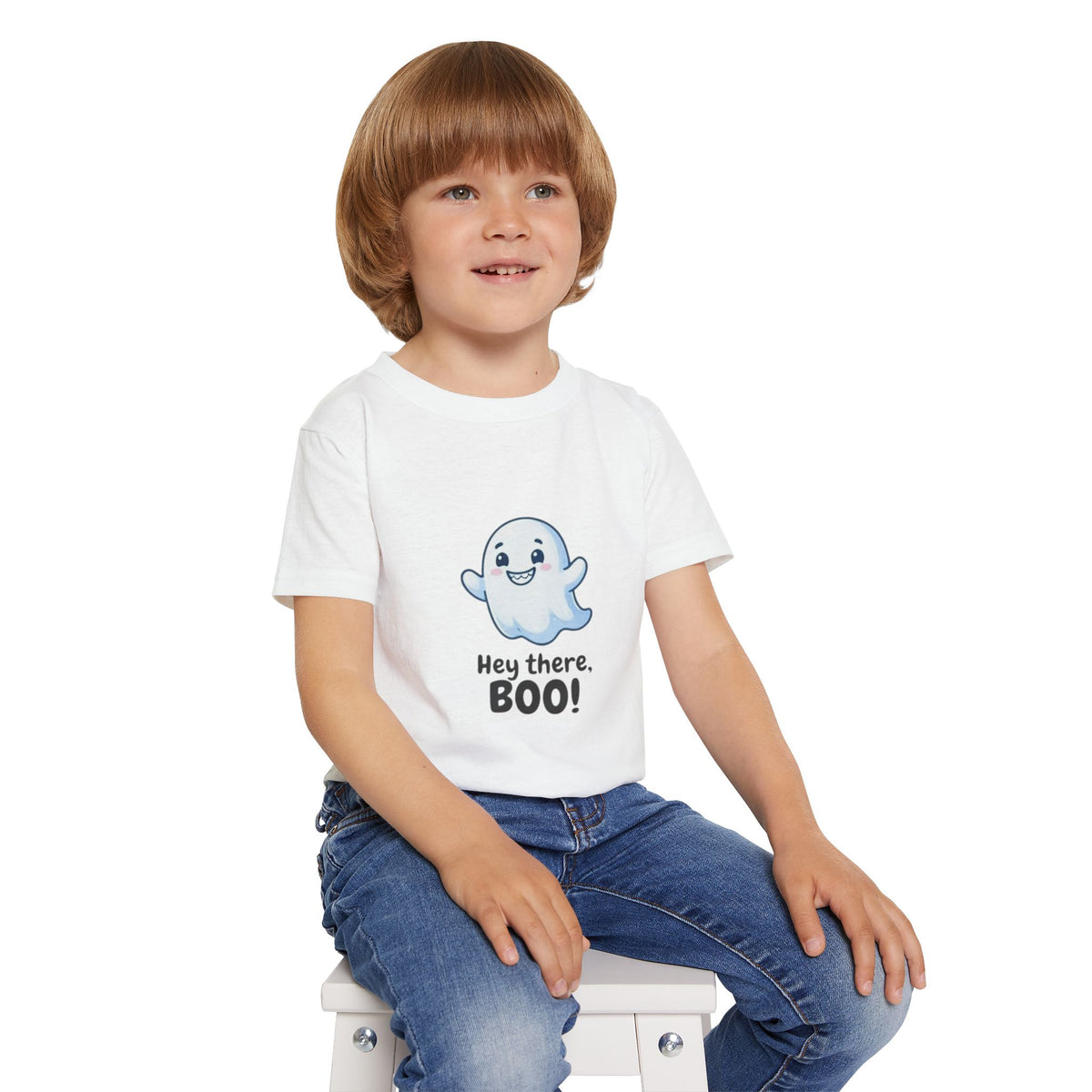 Hey There Boo Toddler Tee | Kawaii Ghost Halloween Kids Shirt