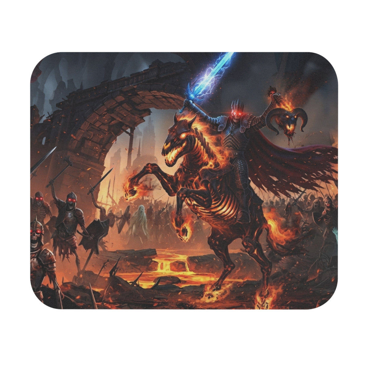 Skeletal Warhorse Triumph Mouse Pad, Blazing Demon Head Trophy Desk Mat, Dark Fantasy Undead Cavalry Gaming Setup Gear