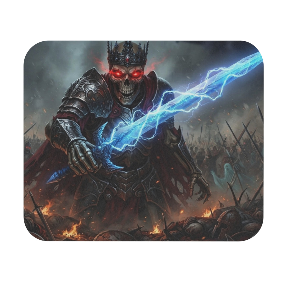 Electric Blue Greatsword Mouse Pad, Crimson Eyed Skeleton King Desk Mat, Dark Fantasy Tabletop RPG Gaming Setup Gear