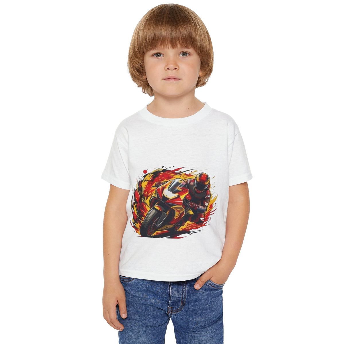 Flaming Sportbike Racing Graphic Toddler T-shirt | Motorcycle Kids Tee