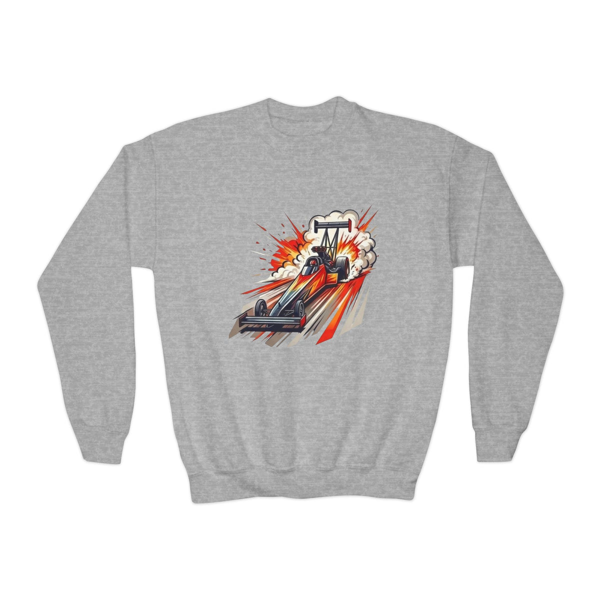 Dragster Race Car Youth Crewneck Sweatshirt | Drag Racing Graphic