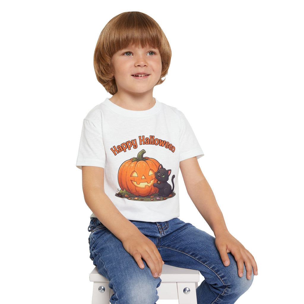 Purring Black Cat Halloween Toddler Tee | Retro Jack-O-Lantern Kids Shirt