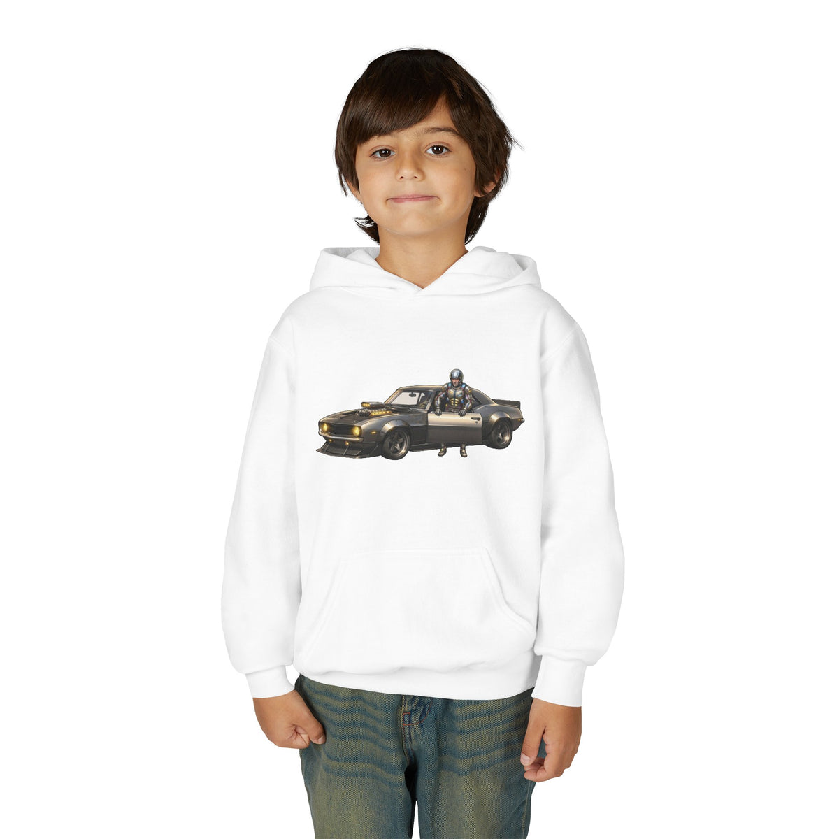 Kids Titan Hoodie, Iron Stone Muscle Car Kids Sweatshirt, Youth Challenger Driver Retro Anime Graphic Pullover