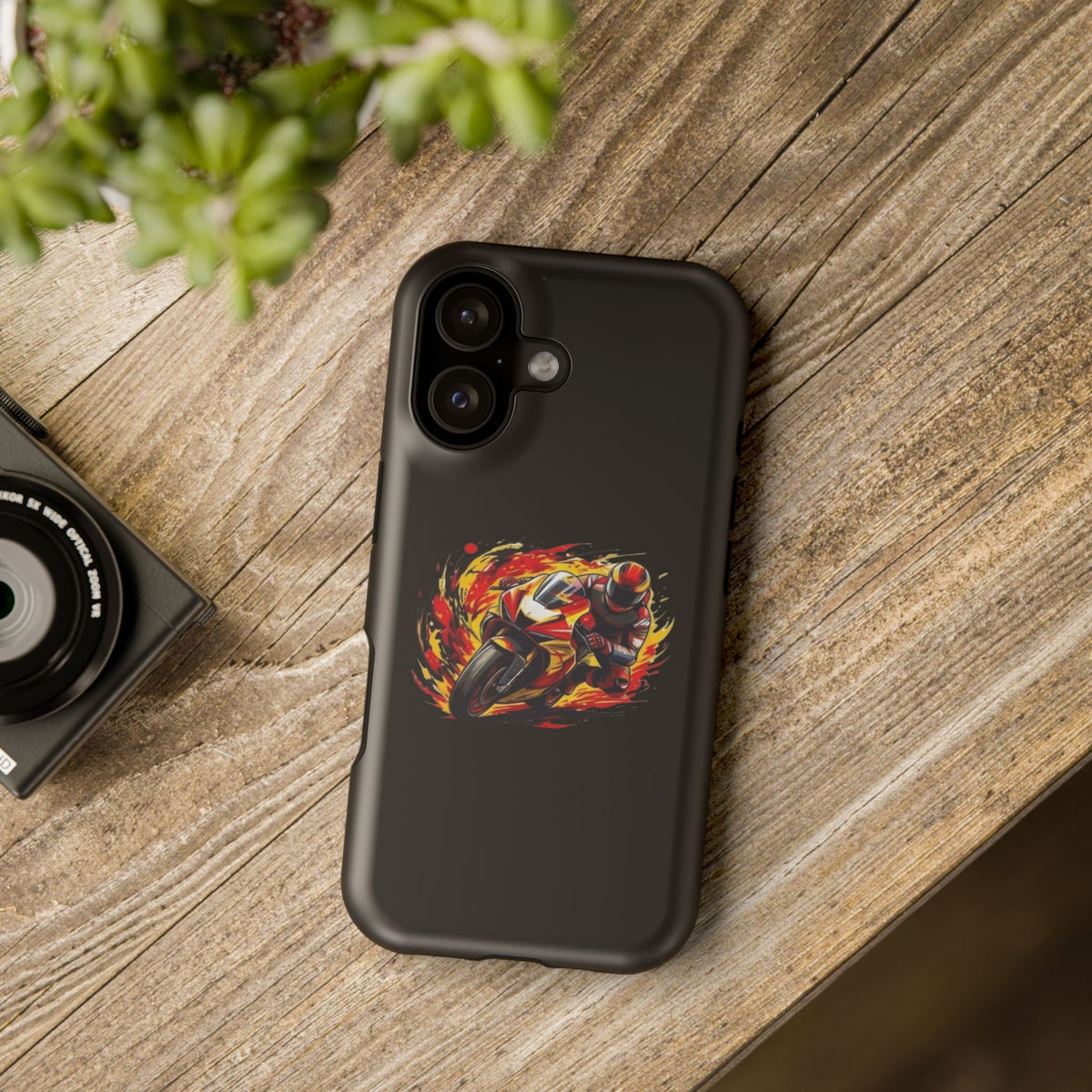 Flaming Motorcycle Rider phone case | Impact-Resistant Case