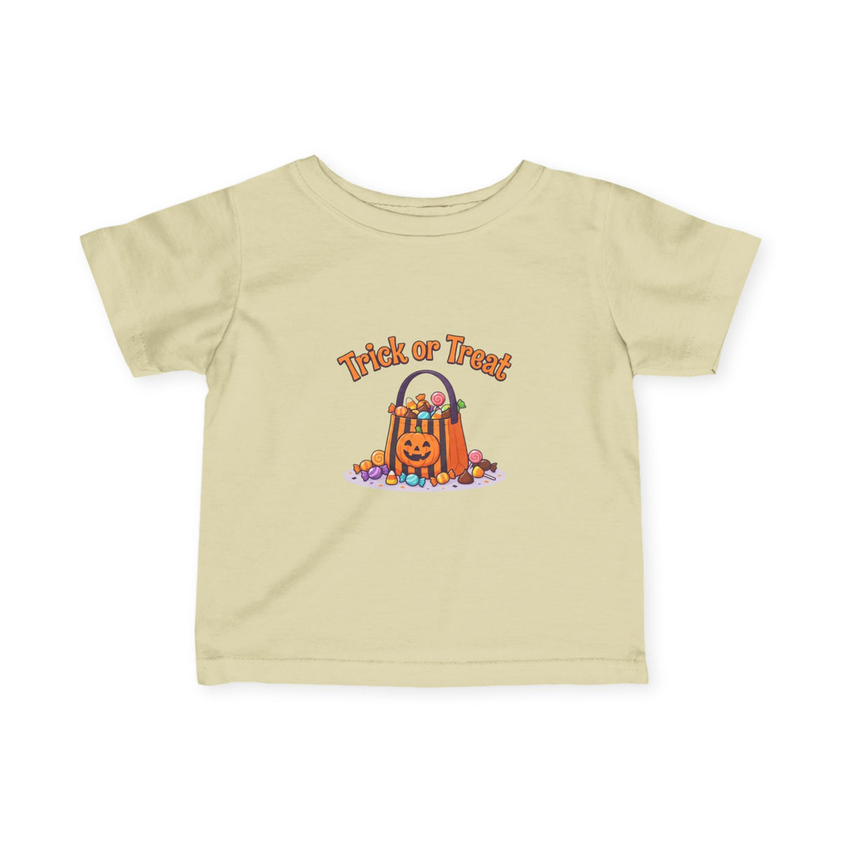 Miniature Candy Stash Infant Tee, Retro Trick-or-Treat Baby Clothes, Pumpkin Bucket Graphic Autumn Harvest Newborn Holiday Outfit