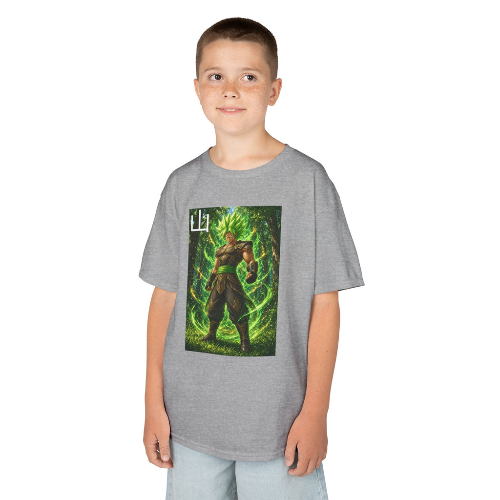 Emerald Forest Tee, Mountain Kanji Green Warrior Youth Shirt, Elemental Earth Fighter Graphic Kids Playwear Clothing