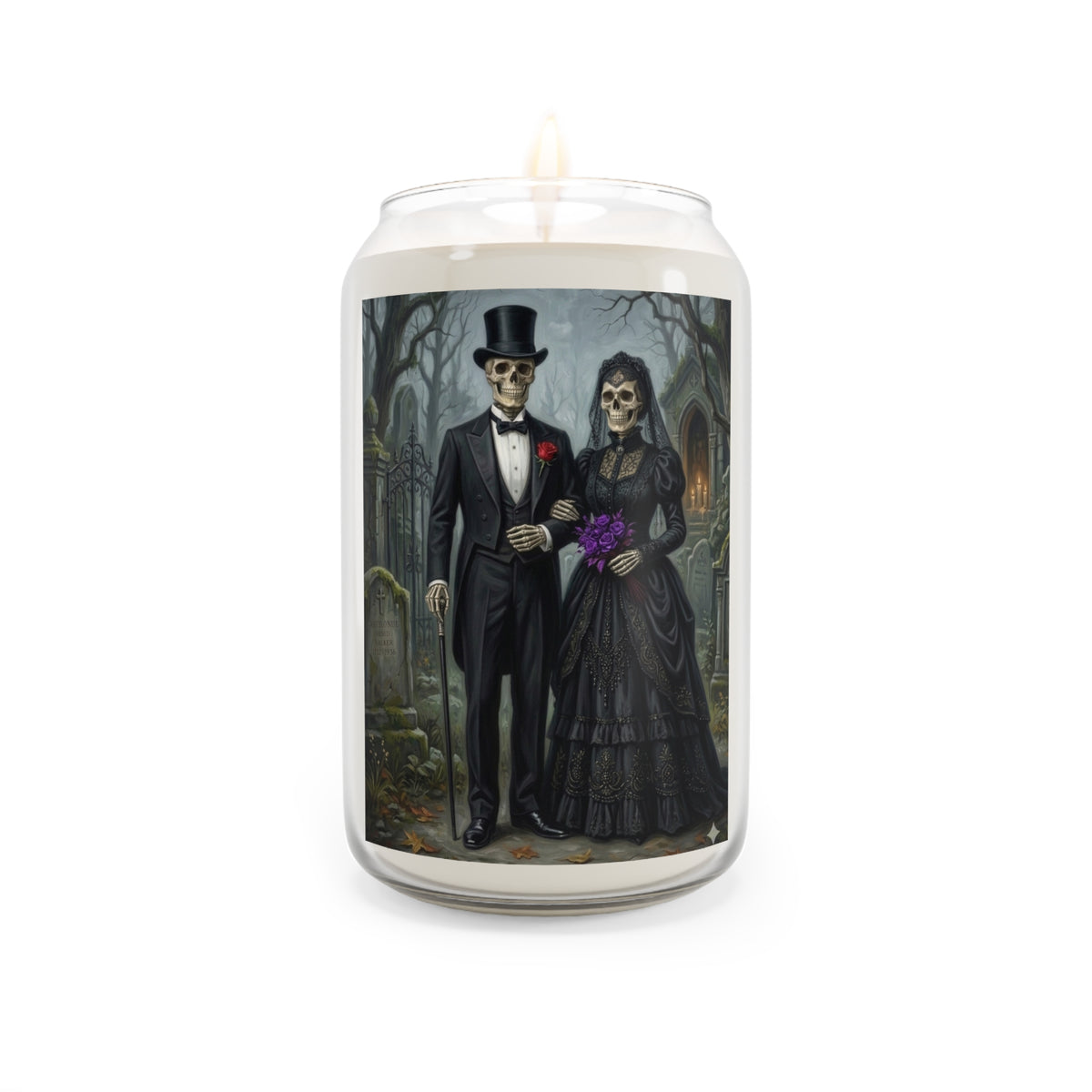 Top Hat Skeleton Candle, Victorian Gothic Wedding Soy Wax Jar, Cemetery Mourning Garb Macabre Home Decor Gift