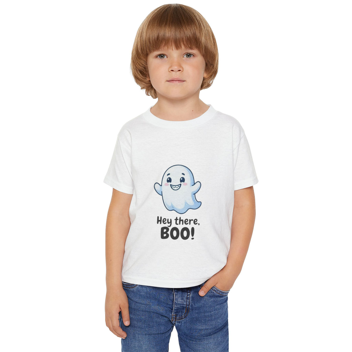 Hey There Boo Toddler Tee | Kawaii Ghost Halloween Kids Shirt