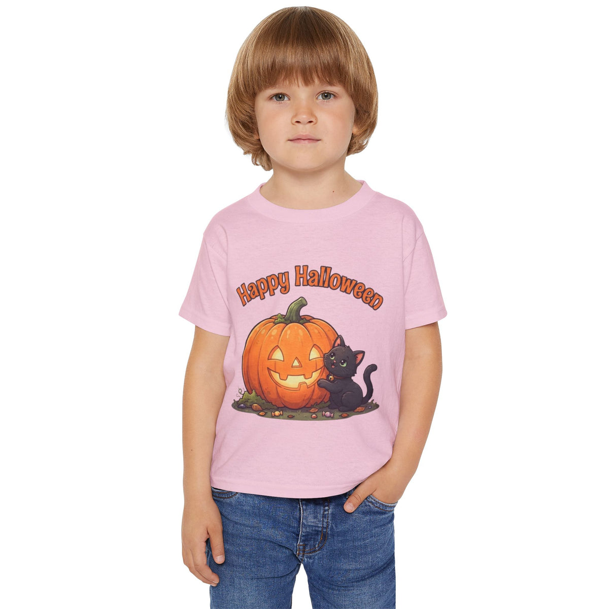 Purring Black Cat Halloween Toddler Tee | Retro Jack-O-Lantern Kids Shirt