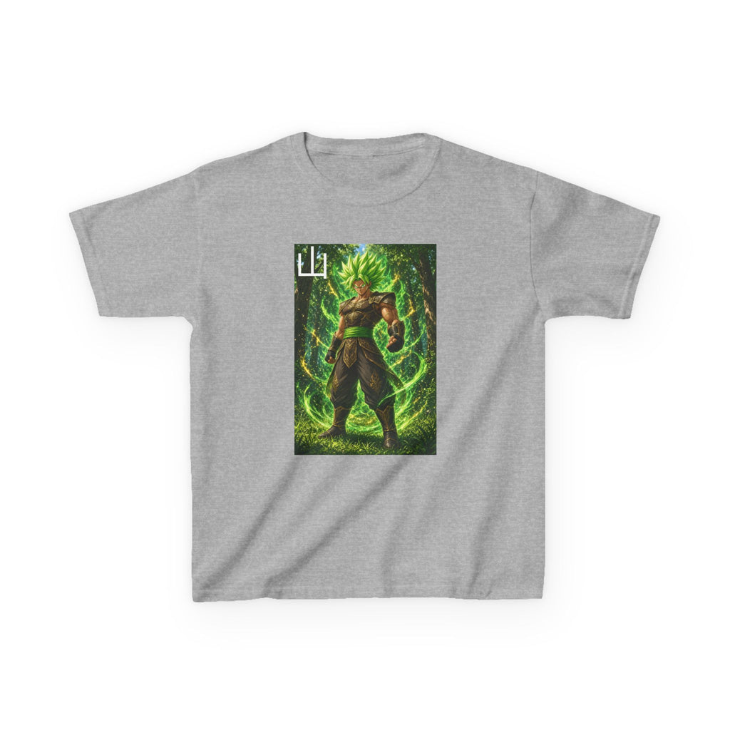 Emerald Forest Tee, Mountain Kanji Green Warrior Youth Shirt, Elemental Earth Fighter Graphic Kids Playwear Clothing