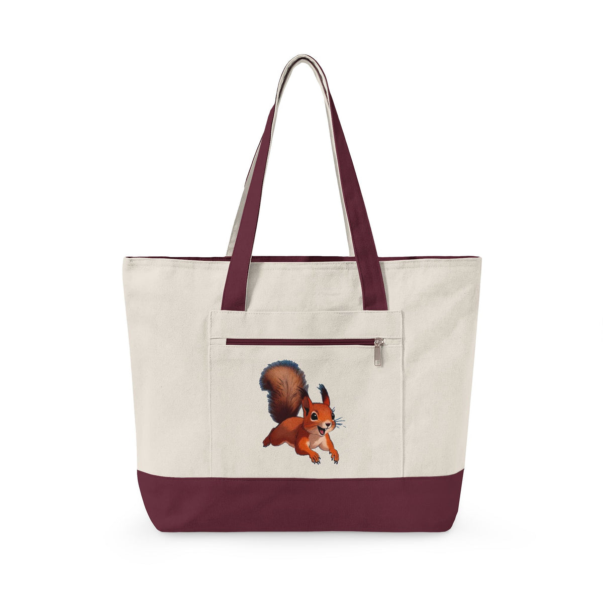 Cute Squirrel Canvas Tote Bag Zippered Heavy Duty Cotton Shoulder Pouch Everyday Animal Grocery Pack