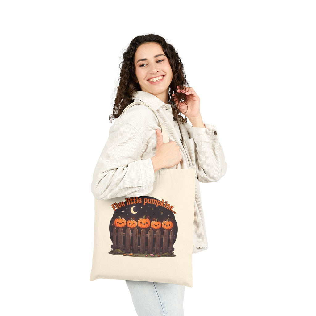 Five Little Pumpkins Tote Bag | Halloween Teacher Bag & Canvas Book Pouch