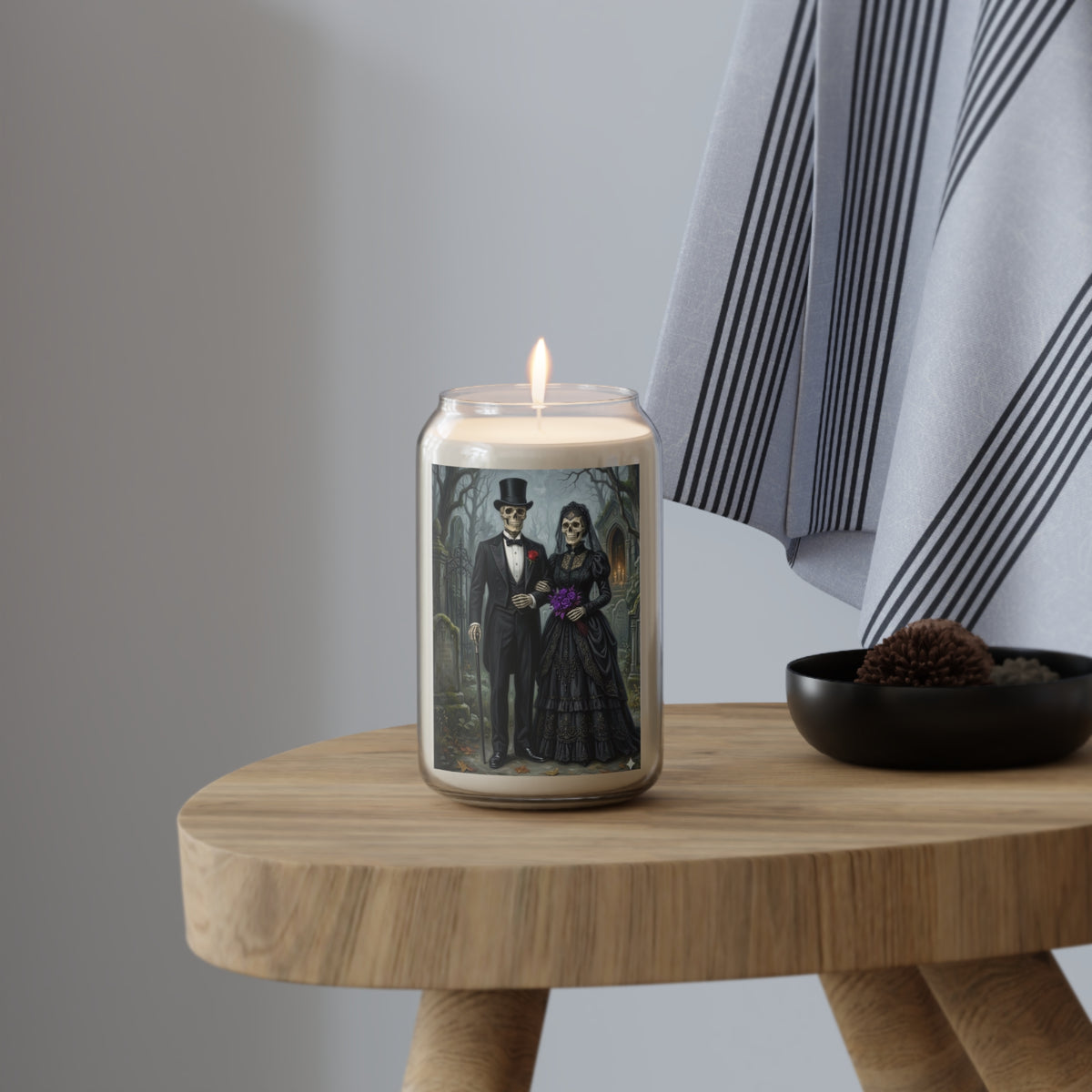 Top Hat Skeleton Candle, Victorian Gothic Wedding Soy Wax Jar, Cemetery Mourning Garb Macabre Home Decor Gift