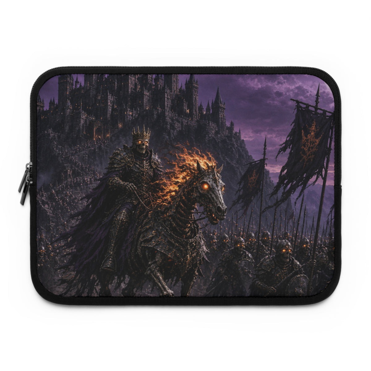 Bruised Purple Sky Laptop Sleeve, Gothic Ruined Castle Computer Case, Dark Fantasy Grim Rider Tech Armor Protector
