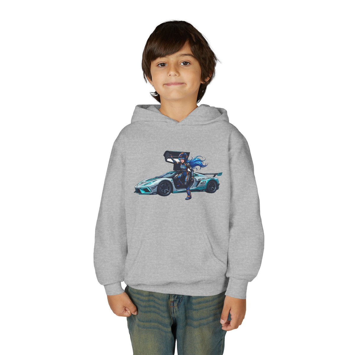 Front Print Hoodie, Mach Genesis Solo Car Sweatshirt, Heroine Driver Retro Anime Graphic Unisex Pullover