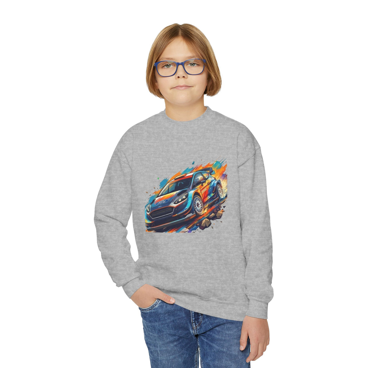 Colorful Racing Car Youth Crewneck Sweatshirt | Speed Graphic