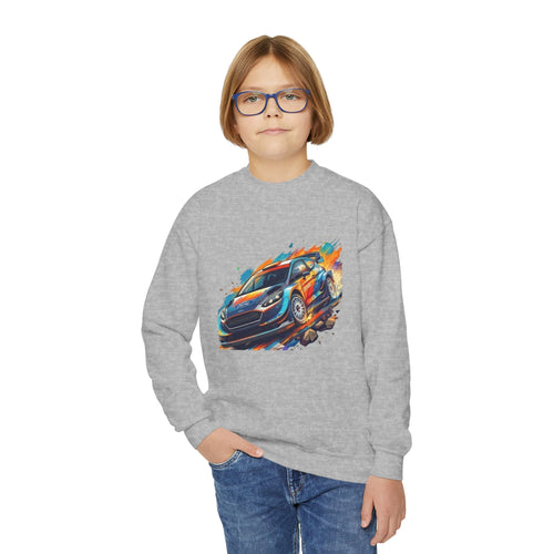 Colorful Racing Car Youth Crewneck Sweatshirt | Speed Graphic