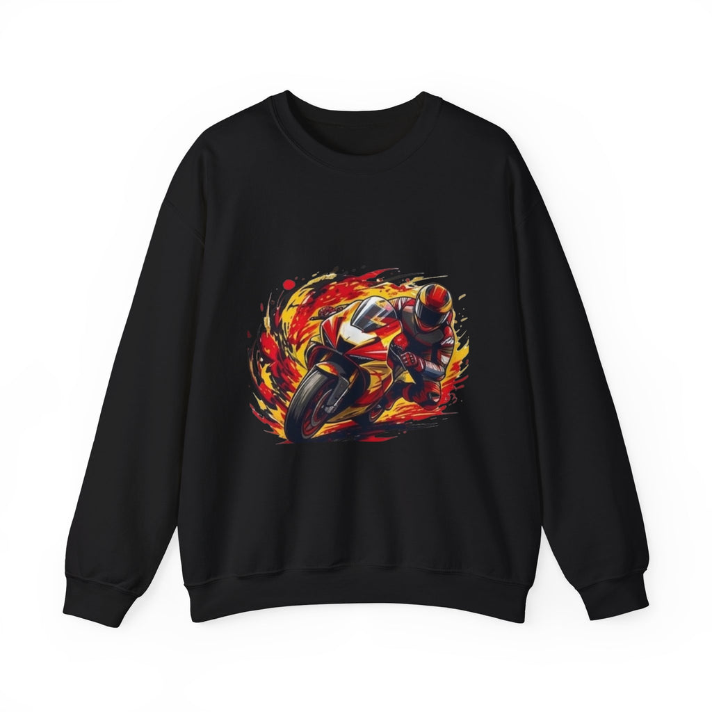 Flaming Sport Motorcycle Sweatshirt | Racing Rider Graphic Crewneck