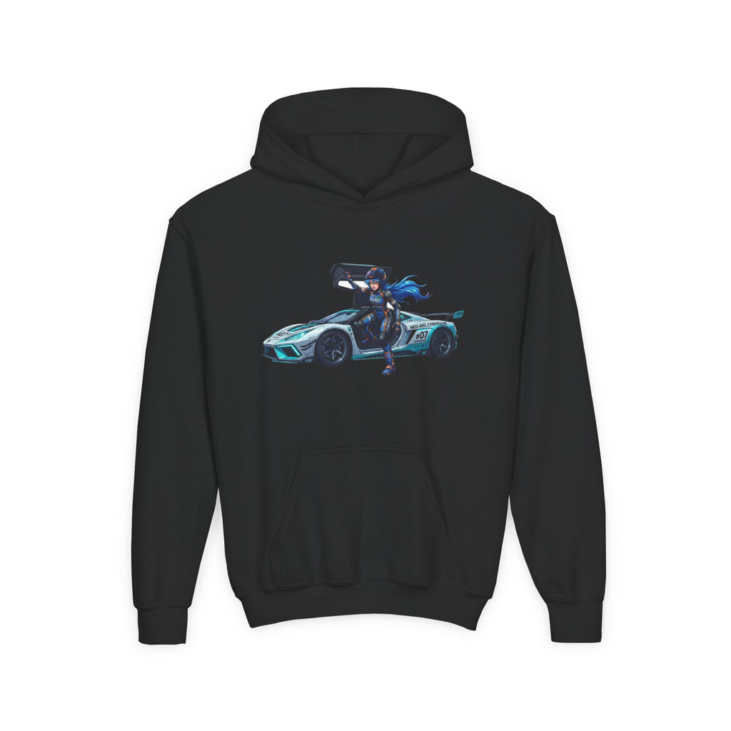 Front Print Hoodie, Mach Genesis Solo Car Sweatshirt, Heroine Driver Retro Anime Graphic Unisex Pullover