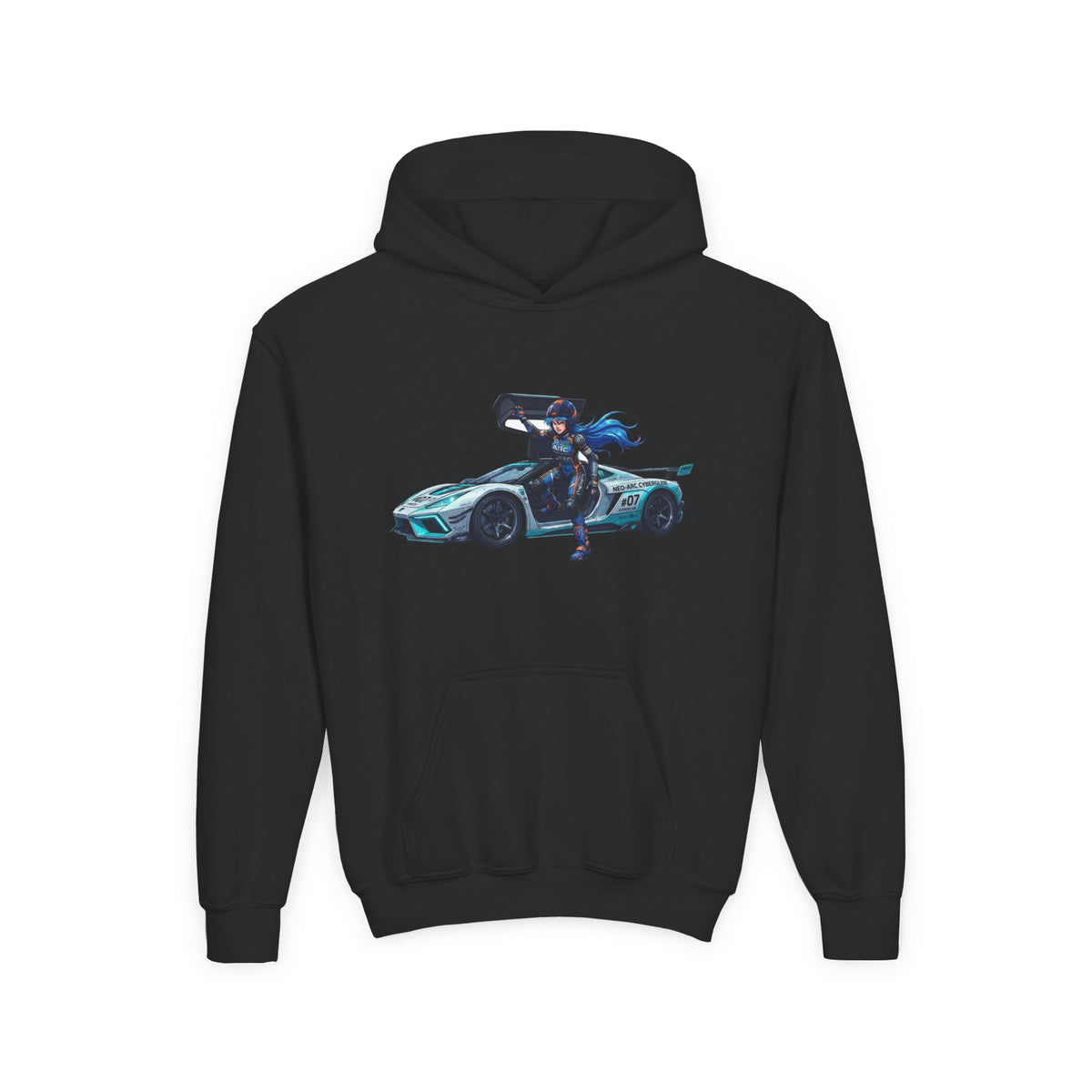 Front Print Hoodie, Mach Genesis Solo Car Sweatshirt, Heroine Driver Retro Anime Graphic Unisex Pullover