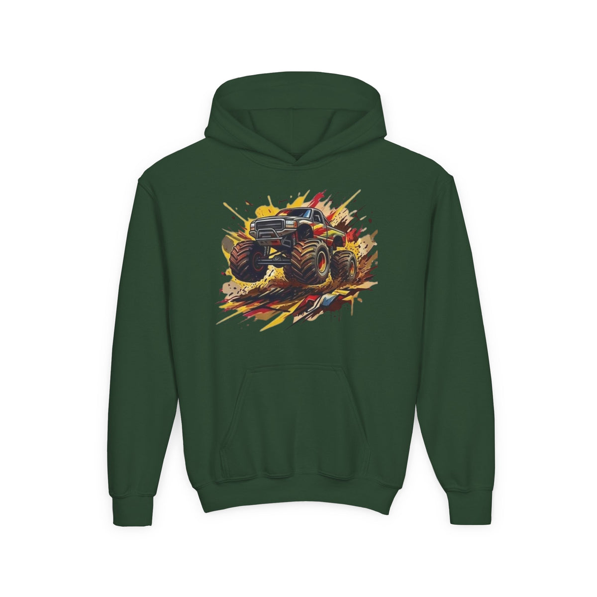 Monster Truck Illustration Youth Hoodie | Racing Mud Splash Graphic