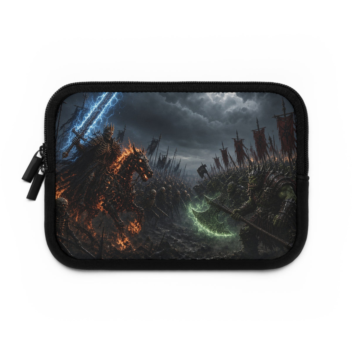 Green Glowing Warriors Laptop Sleeve, Armored Spectral Orc Battle Computer Case, Dark Fantasy Gaming Notebook Cover