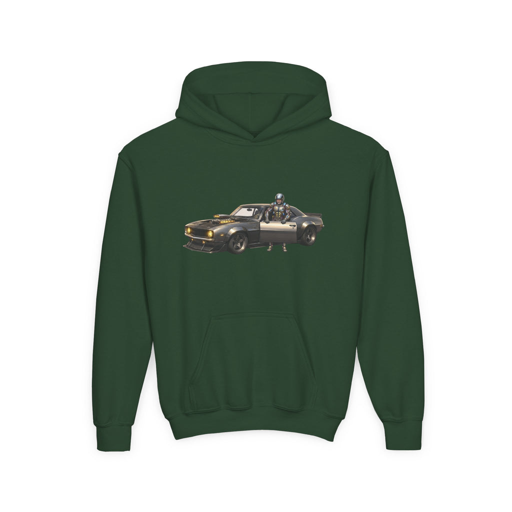Kids Titan Hoodie, Iron Stone Muscle Car Kids Sweatshirt, Youth Challenger Driver Retro Anime Graphic Pullover