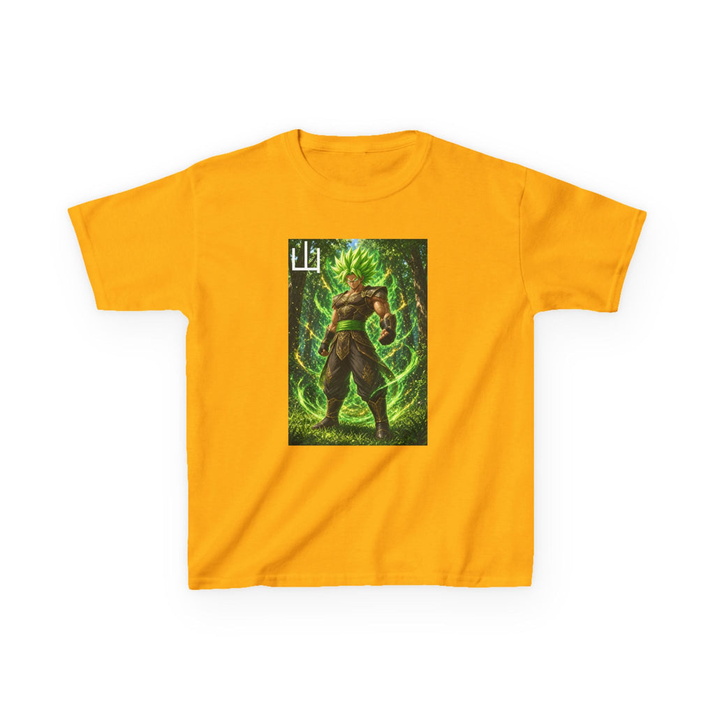 Emerald Forest Tee, Mountain Kanji Green Warrior Youth Shirt, Elemental Earth Fighter Graphic Kids Playwear Clothing