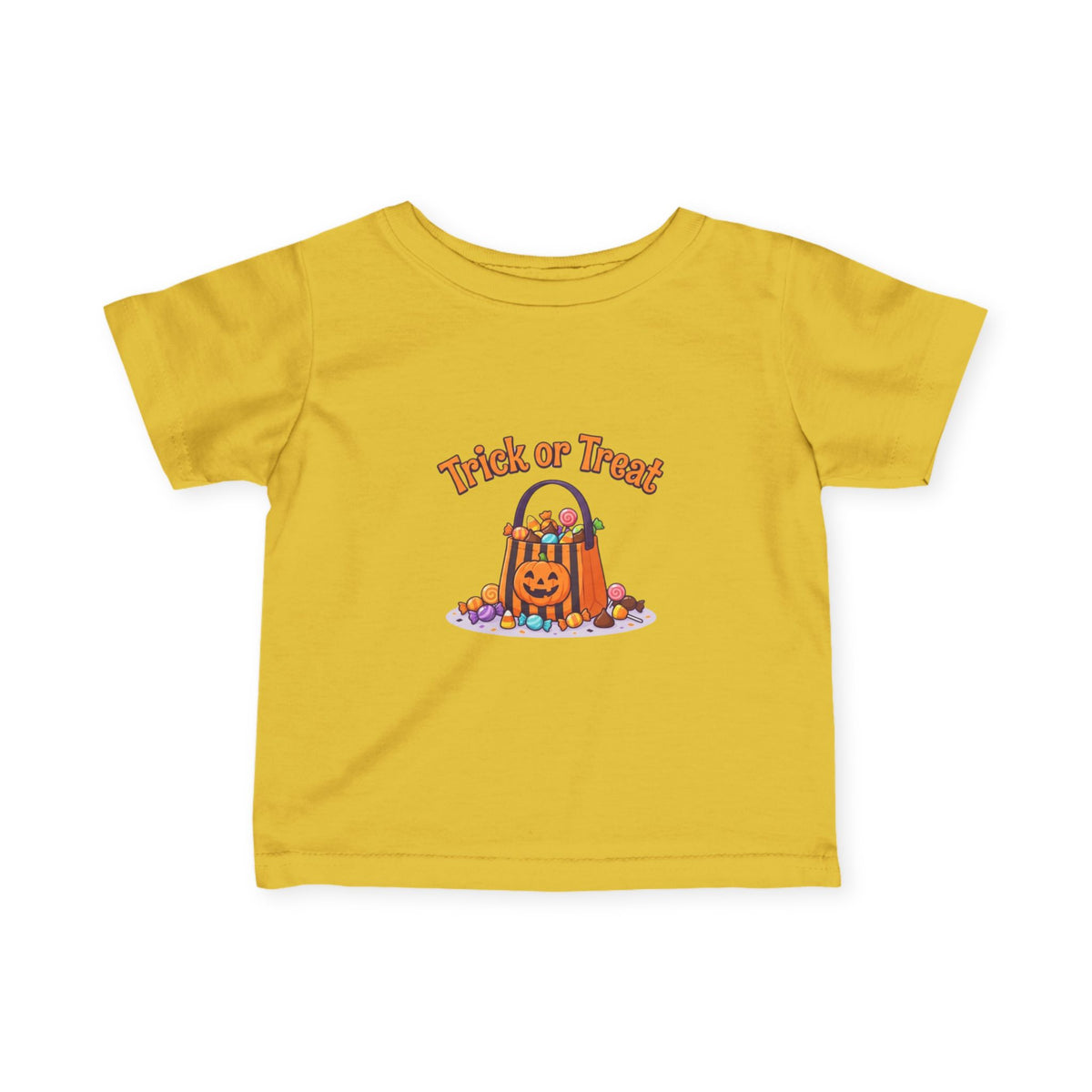 Miniature Candy Stash Infant Tee, Retro Trick-or-Treat Baby Clothes, Pumpkin Bucket Graphic Autumn Harvest Newborn Holiday Outfit