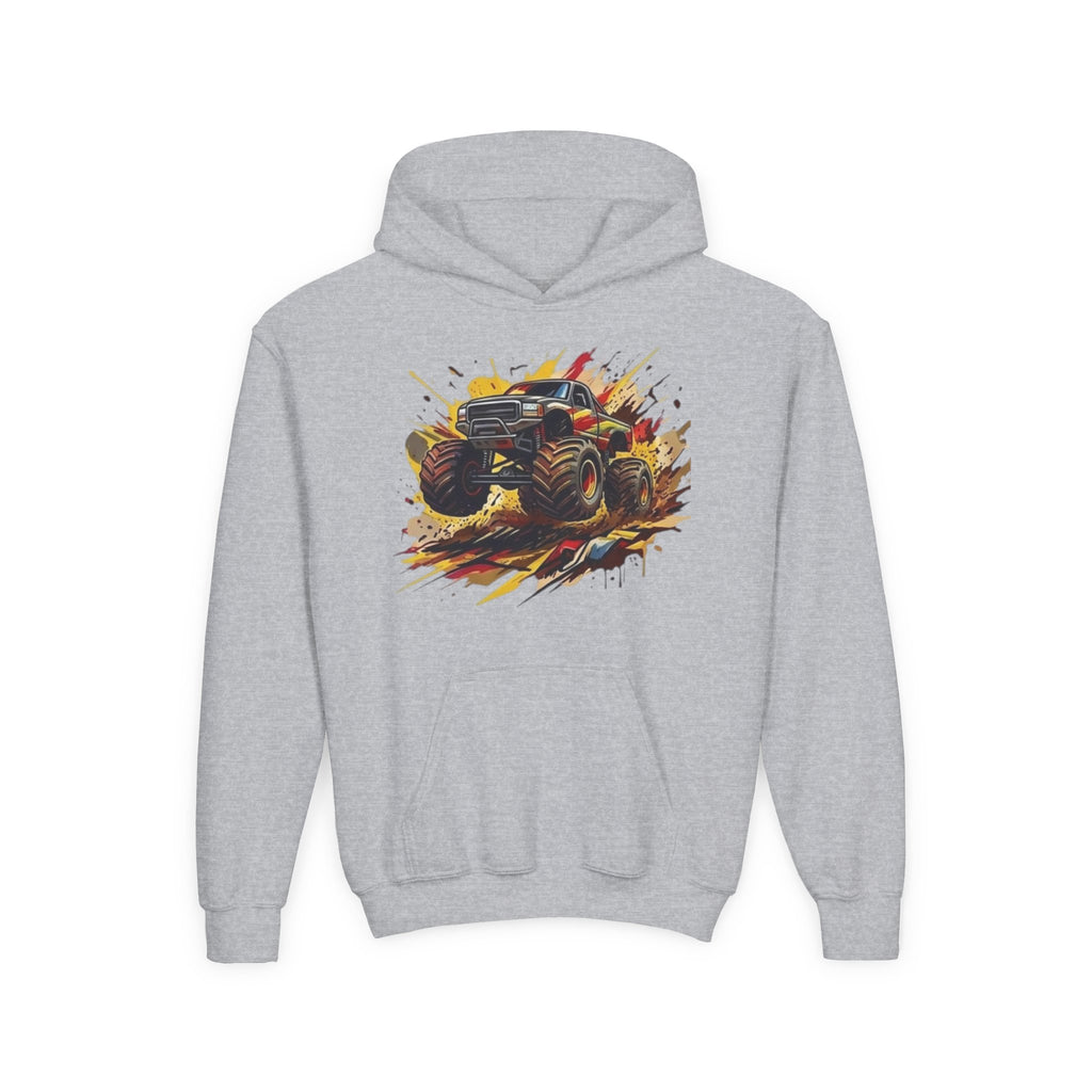 Monster Truck Illustration Youth Hoodie | Racing Mud Splash Graphic