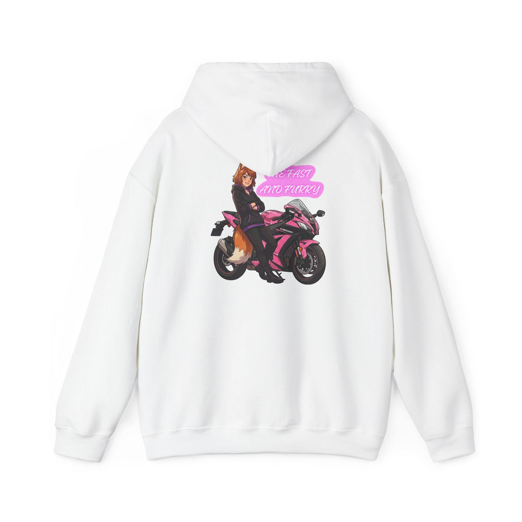 Girl Biker on Pink Sportbike Hoodie | Retro Anime Motorcycle Design