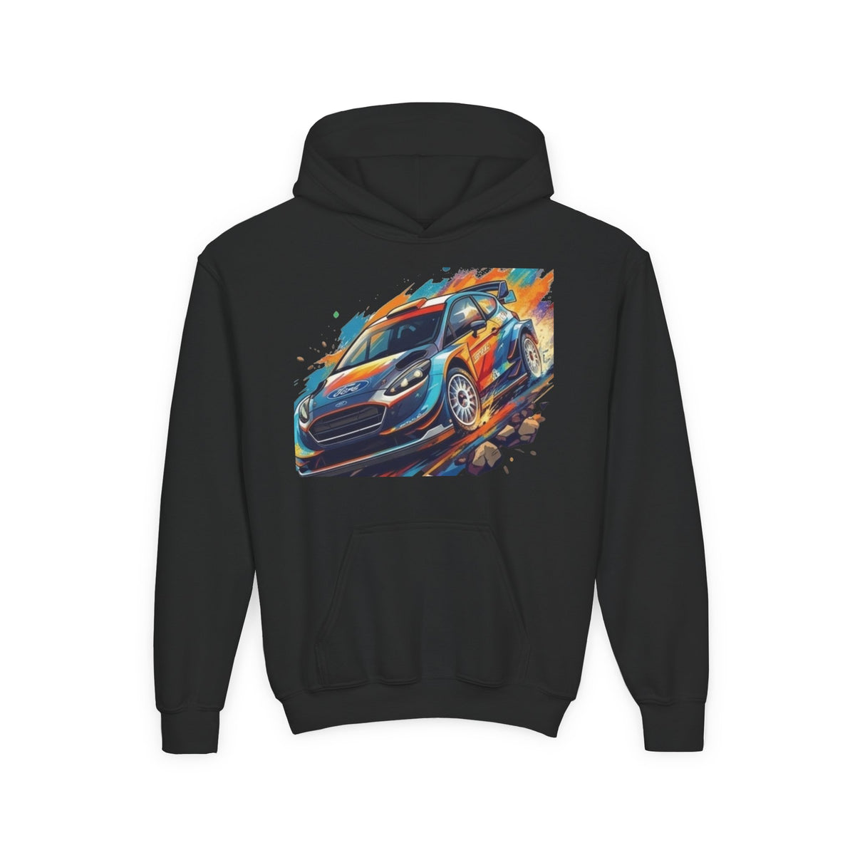 Rally Race Car Youth Hoodie | Jumping Rally Car Graphic, Motorsports Sweatshirt