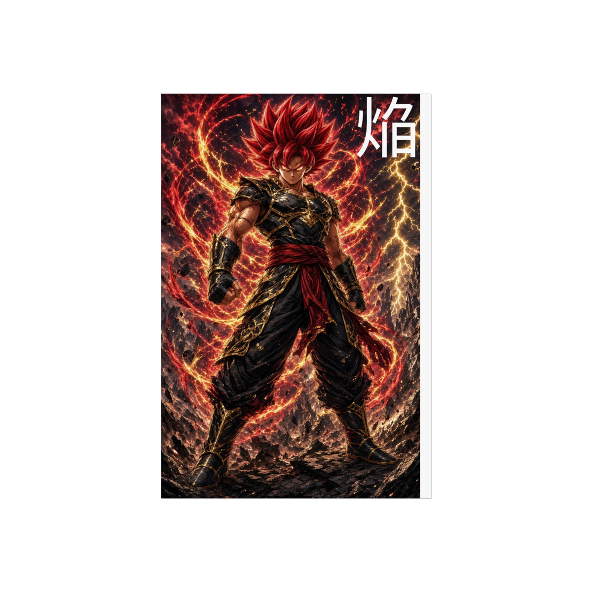 Flame Kanji Poster, Crimson Magma Aura Anime Art Print, Vertical Elemental Fire Fighter Giclee Wall Decor