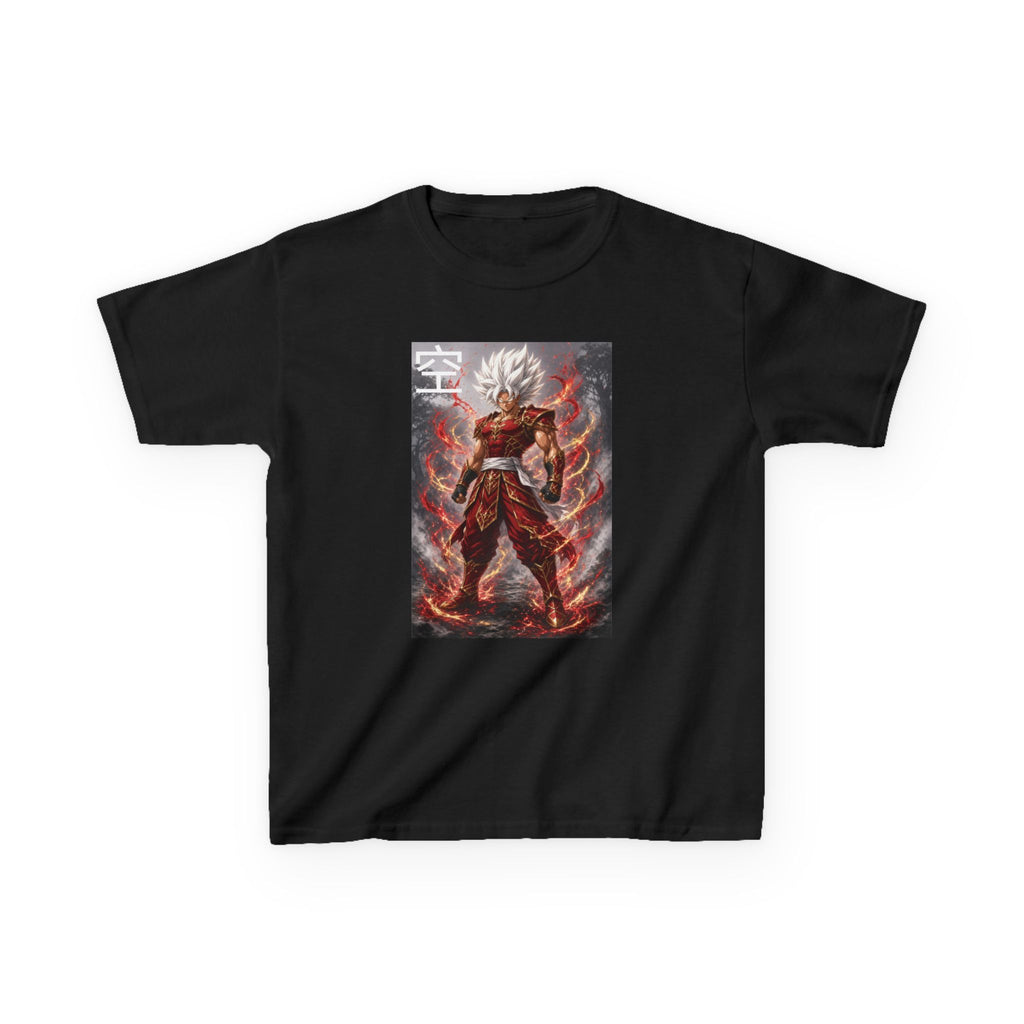 Kids Anime T-Shirt, Sky Kanji White Hair Warrior Youth Shirt, Elemental God Mode Fighter Graphic Boy Girl Clothes
