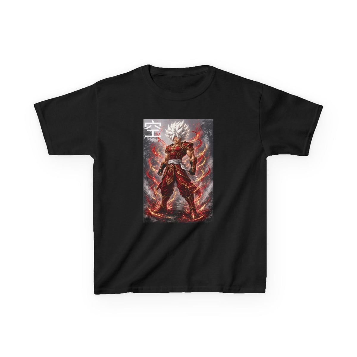 Kids Anime T-Shirt, Sky Kanji White Hair Warrior Youth Shirt, Elemental God Mode Fighter Graphic Boy Girl Clothes