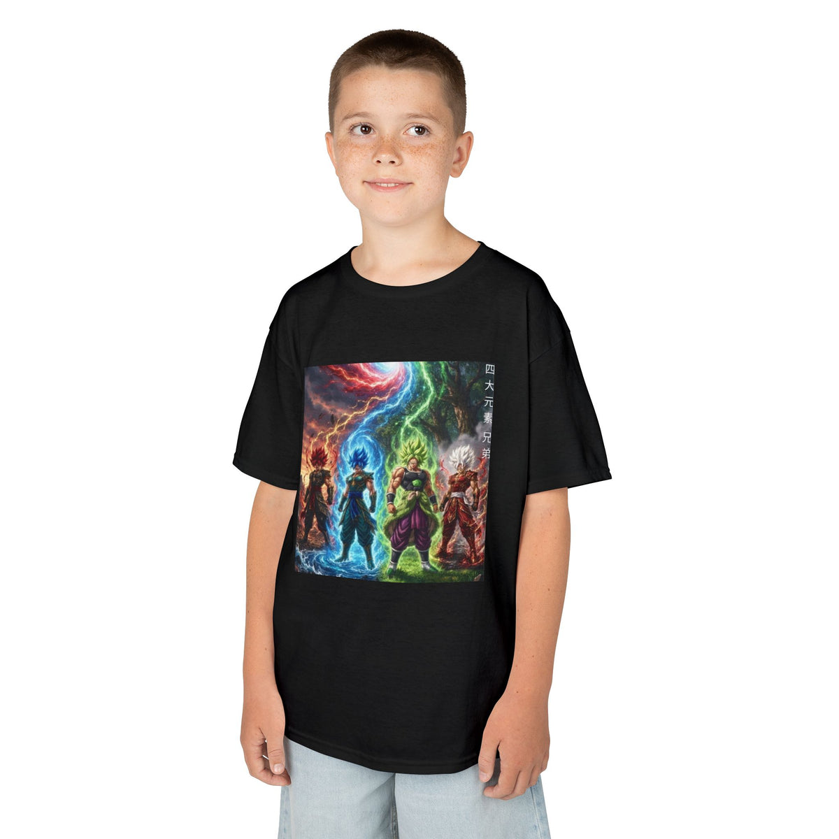 Group Warrior Tee, Four Elemental Brothers Kids Shirt, Team Anime Fighter Multicharacter Graphic Youth Playwear Clothing
