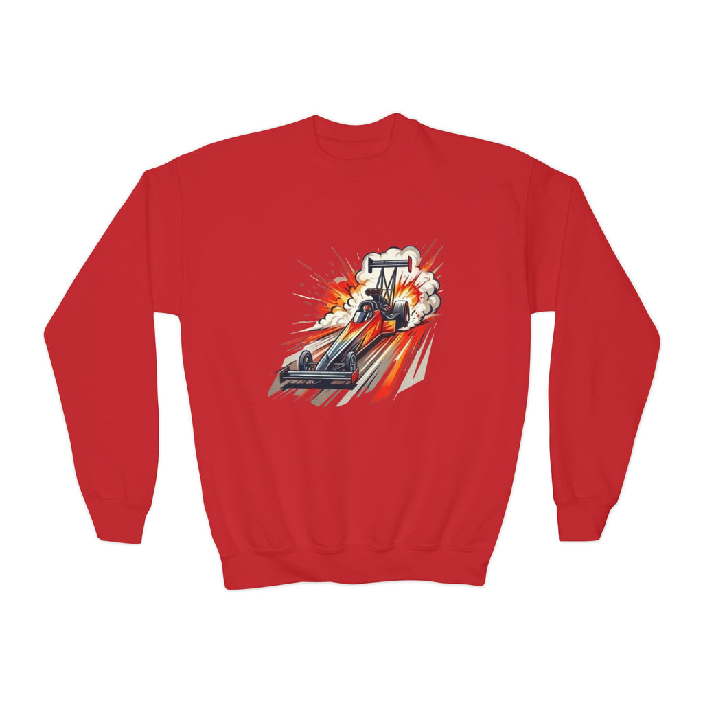 Dragster Race Car Youth Crewneck Sweatshirt | Drag Racing Graphic