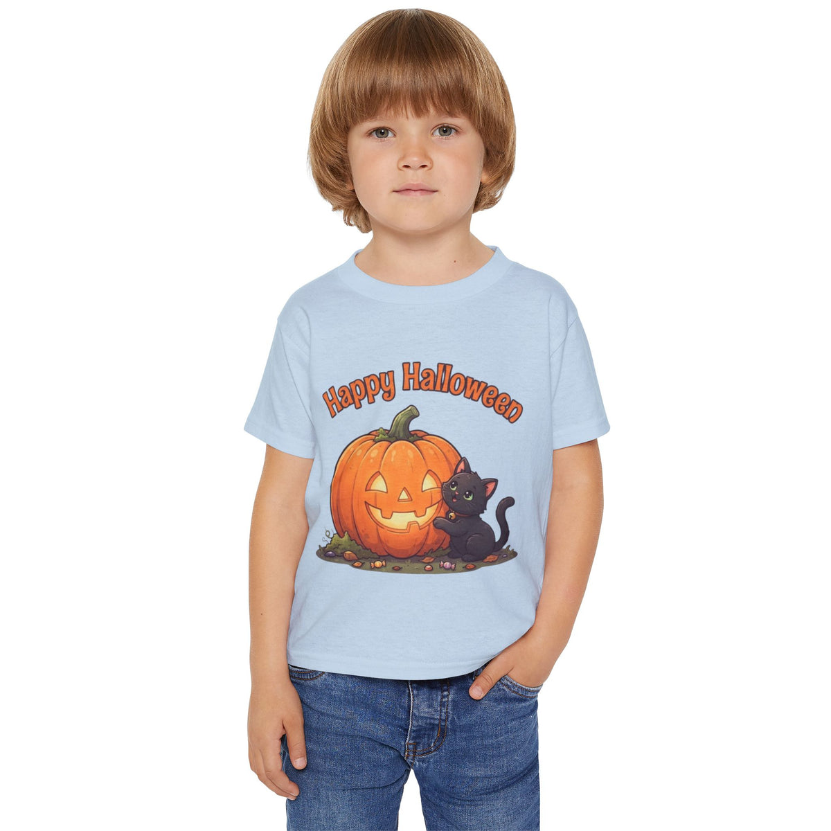Purring Black Cat Halloween Toddler Tee | Retro Jack-O-Lantern Kids Shirt