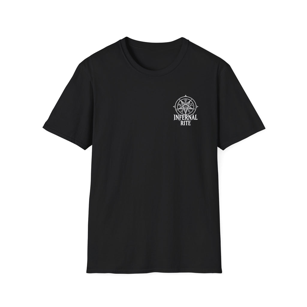 White Sigil Emblem T-Shirt, Infernal Rite Heavy Metal Concert Back Print Tee, Double Sided Gothic Demon Rock Merch